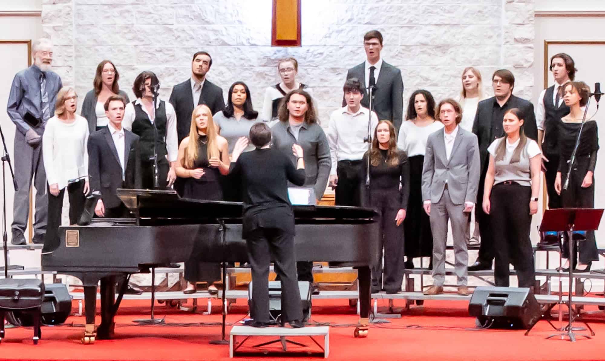 MVNU chamber choir, Una Voce, performs at a concert this past fall. Una Voce will perform a free concert at The Quarry Chapel in Gambier on Saturday, April 12, at 11 a.m. (Photo courtesy of Mount Vernon Nazarene University)